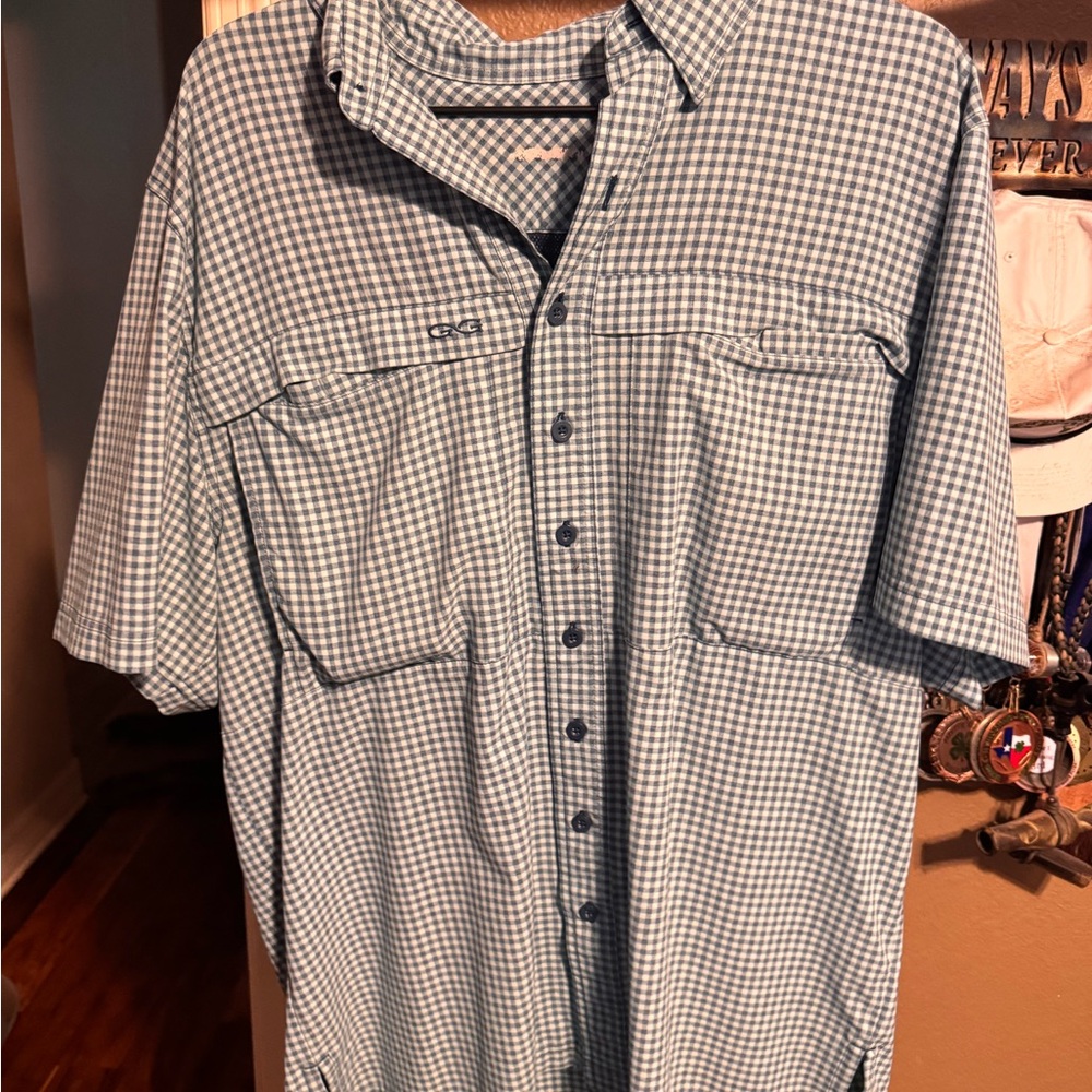 Blue Casual Button Down Shirt with Classic Gingham Pattern